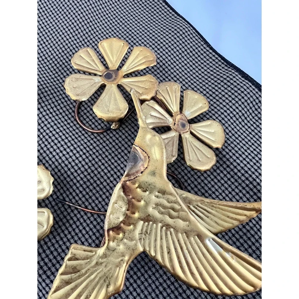 Two Brass Hummingbird Flower Wall Art Set 3D  (3335)